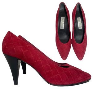 BALDININI Quilted Shoes Pumps Heels Size 6.5 / 37 Red Leather Sole Made in Italy